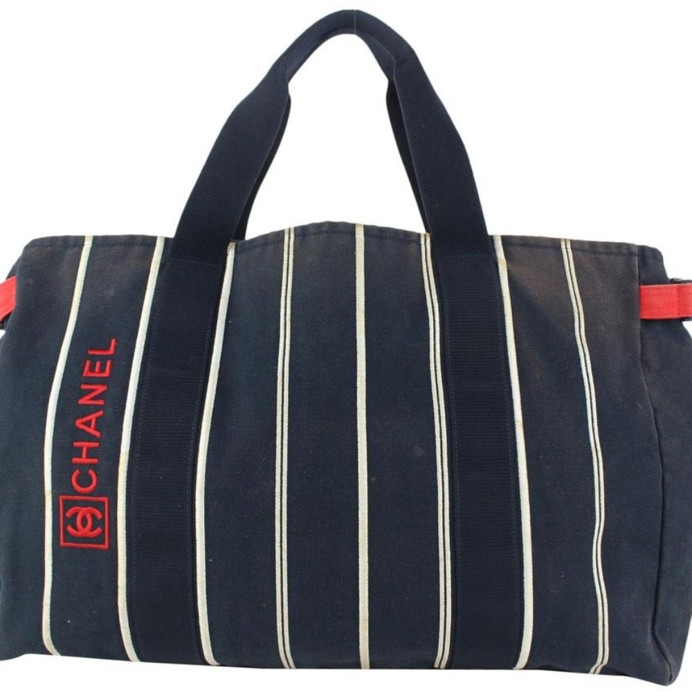 Chanel Navy Blue Stripe Sports Line Duffle Tote bag 929c98